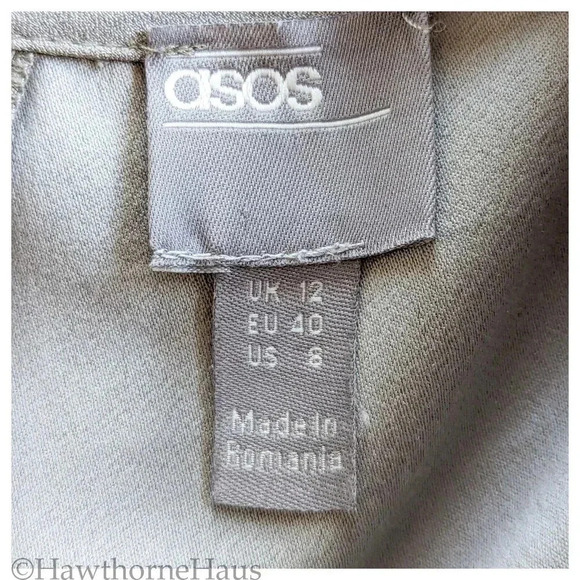 ASOS DESIGN Tie Wrap Around Mini Dress Size 8 Taupe 3/4 Sleeve Back Zip - Picture 9 of 11